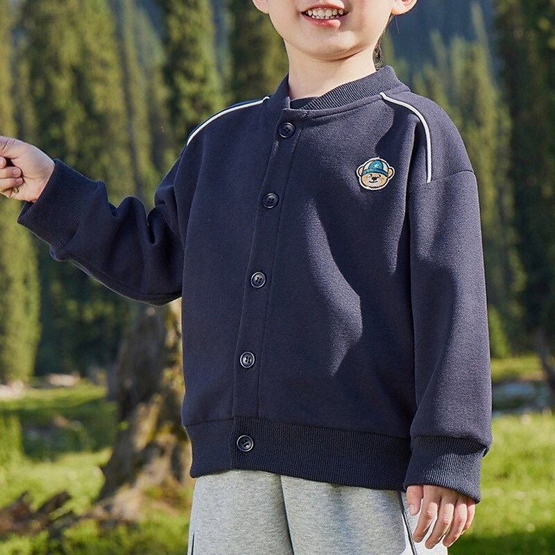 Kids Unisex Baseball Jackets Outerwear Solid Color Long Sleeve Comfort Buttons Soft Coat Outdoor Cotton Fashion Daily Blue Gray Spring Fall 4 years+2