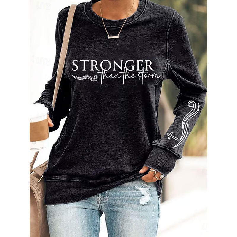 Women's Pullover Sweatshirt Graphic Letter Casual Long Sleeve Crew Neck Regular Tops Street Casual Holiday Print Black White Blue Green Spring Fall Winter2