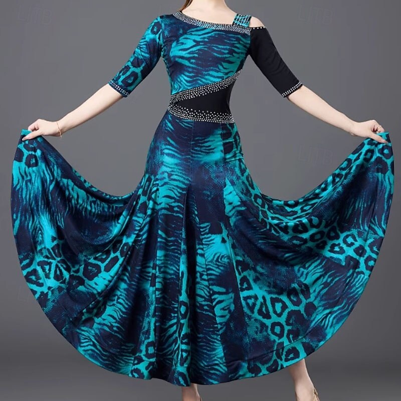 Ballroom Dance Dress Crystals / Rhinestones Women's Performance Daily Wear Half Sleeve Crystal Cotton4