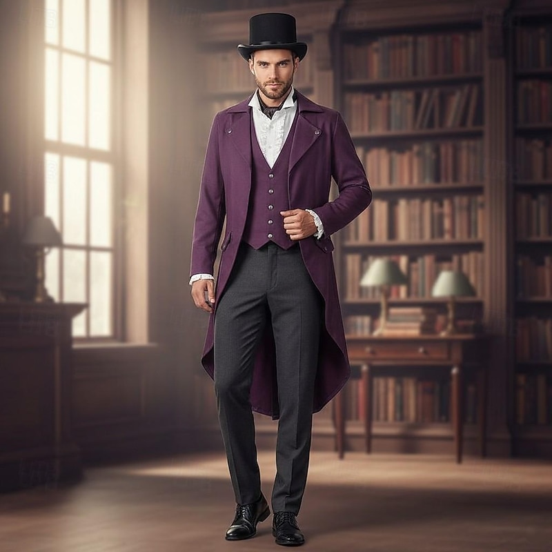 Medieval Renaissance Steampunk Coat Tuxedo Tailcoat Vampire Nobleman Fancy Dress Men's Halloween Carnival Performance LARP Ren Faire Adults' Coat4