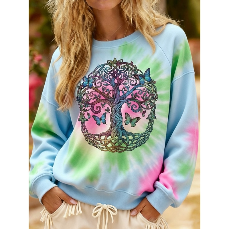 Women's Pullover Sweatshirts Floral Tie Dye Fashion Streetwear Classic Long Sleeve Crew Neck Round Neck Regular Tops Dailywear Casual Print Blue Purple Spring Fall3