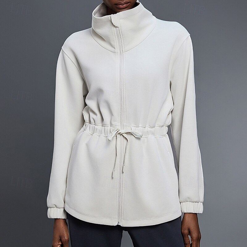 Women's Yoga Jacket Breathable Drawstring Long Sleeve Sports Solid Color Top For Gym Running Fitness Activewear3