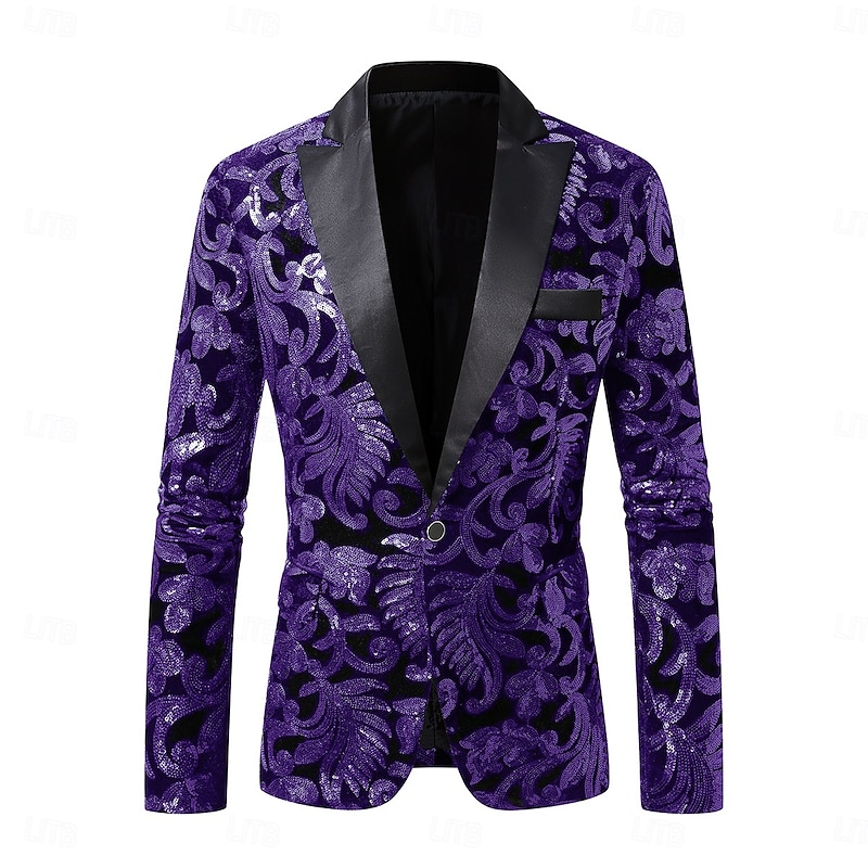 Men's Blazer Jacket Closure collar Fashion Floral Blazer Red Blue Purple Slim Fit Single Breasted One-button3