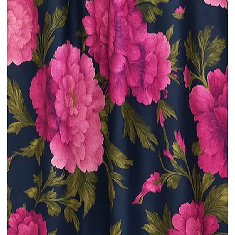 A-Line Mother of the Bride Floral Print Evening Gown Elegant Formal Dress Formal Wedding Floor Length Stretch Crepe Top 3/4 Length Sleeve V Neck Pocket Satin with Flower3