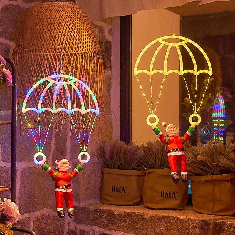 1 Pc 70 * 40CM Christmas Santa Claus Doll LED Luminous Parachute Decorative Light Indoor and Outdoor Party Decorative Light USB Powered Remote Control2