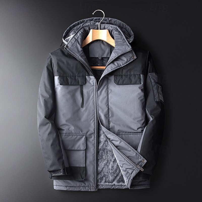 Men's Softshell Jacket Hiking Jacket Fleece Jacket Thermal Jacket Winter Outdoor Patchwork Thermal Warm Waterproof Windproof Top Dark Grey Black Blue Grey4