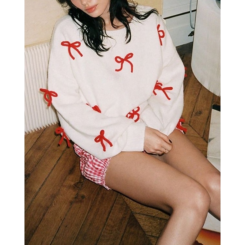 Women's Sweater Pullover Fashion Casual Pure Color Ribbed Crew Neck Knitted Long Sleeve Regular Tops Knit Outdoor Daily Weekend Apricot Fall Winter