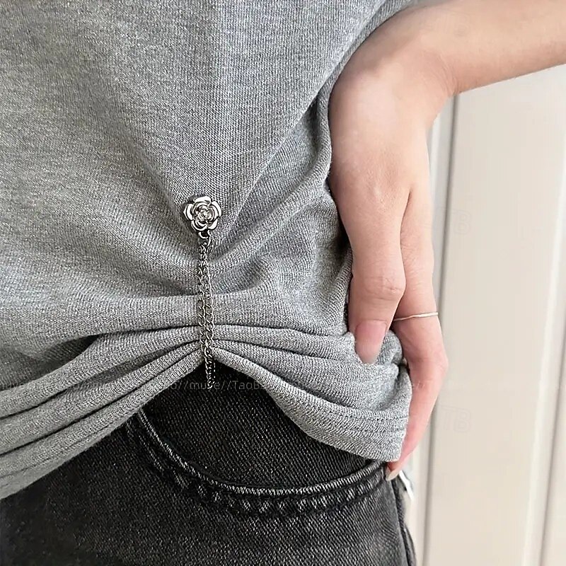 3PCS Camellia Adjustable Button Clips for T-Shirt Sleeve and Hem, Shorten Sleeves and Secure Long Hems, Versatile Clothing Fasteners for Shirts and Tops3