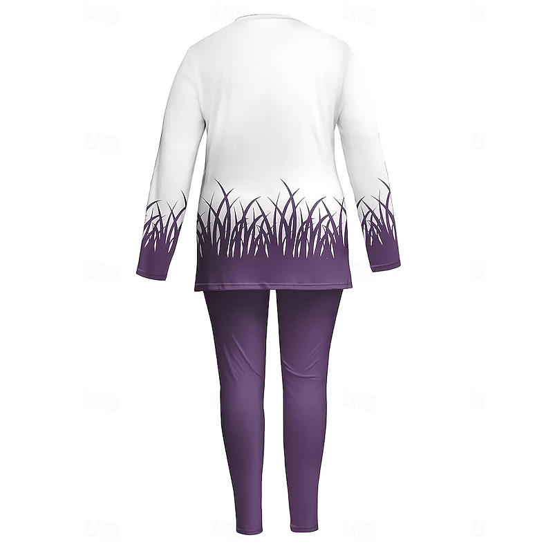 Women's Elegant Vacation Fashion T Shirt Pants Sets Long Sleeve Crew Neck Round Neck Graphic Animal Cat Print Casual Daily Casual Daily Grape Spring Regular Fit2