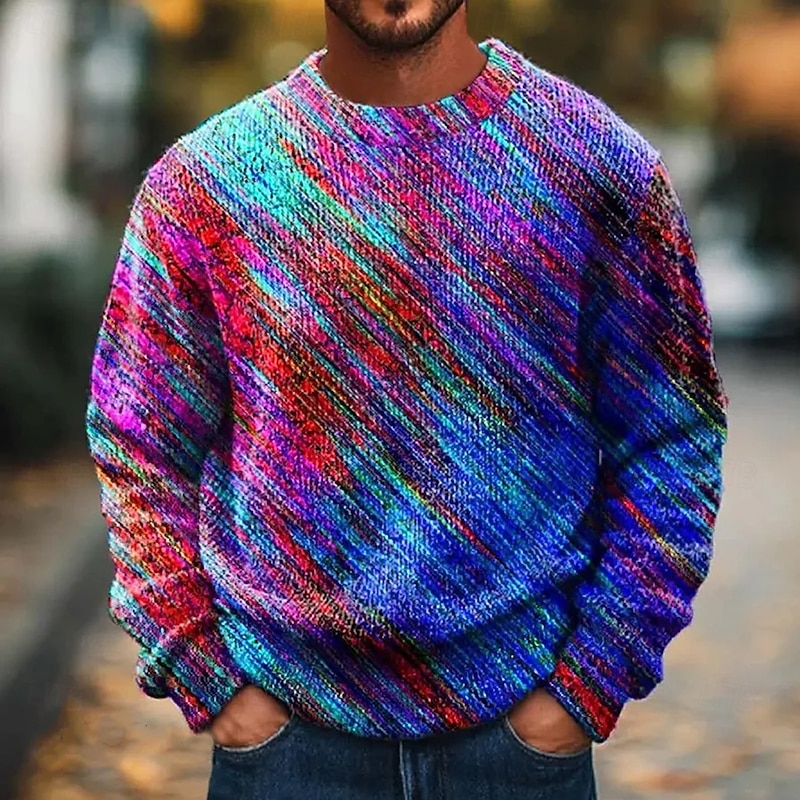 Men's Color Block Pullover Sweater Jumper Knitwear Crewneck Retro Vintage Casual Vacation Home Street 3D Print Knitting Keep Warm Long Sleeve Spring Fall Winter Yellow Multi Color2