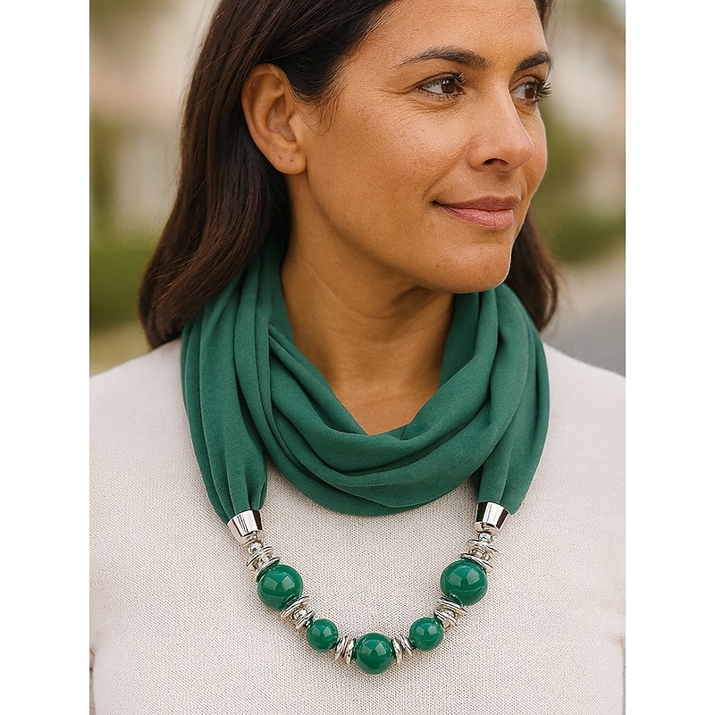 Women's Multicolor Warm Scarf Necklace - Lightweight Beaded Pendant Infinity Scarf, Elegant and Fashionable Accessory for Party and Casual Wear