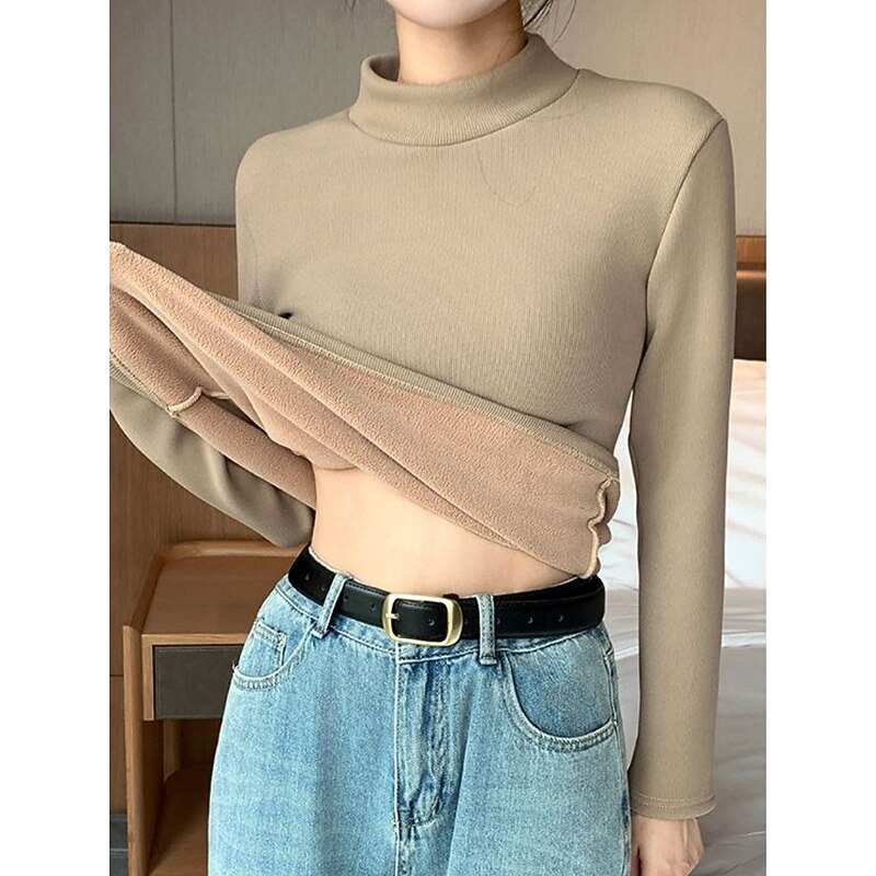 Women's Thermal Underwear Casual Comfort Pure Color Home Daily Long Sleeve Turtleneck Black White Green Khaki Spring Fall Winter Regular Fit2