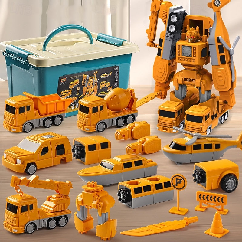 Mangetic Transform Engineering Car Assembled Toys Transforming Robot Car Toy Kids' Play Construction Vehicles Outdoor Toddlers Activities Toys Magnetic Blocks for Kids Age 3-8 - Main Image