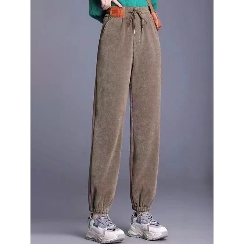 Women's Fleece Pants Chinos Fashion Streetwear Basic Full Length High Waist Plain Pocket Elastic Waistband Comfy Soft Comfortable High Elasticity Outdoor Street Dark Gray Black Brown Amethyst Spring