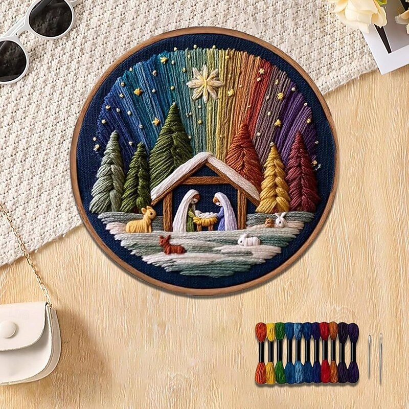 DIY Nativity Embroidery Kit, Stitch The Holy Story, Christian Nativity Scene Embroidery Craft Kit For Adults Beginner, Complete Christmas Cross Stitch Kits With Fabric, Threads & Needles4