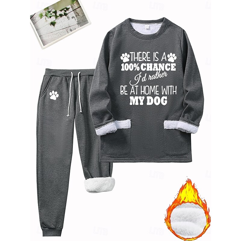 Women's Warm Daily Two Piece Sets Tracksuit Pants Sets Long Sleeve Round Neck Graphic Letter Drawstring Print Casual Daily Black Pink Blue Fall Loose Fit4