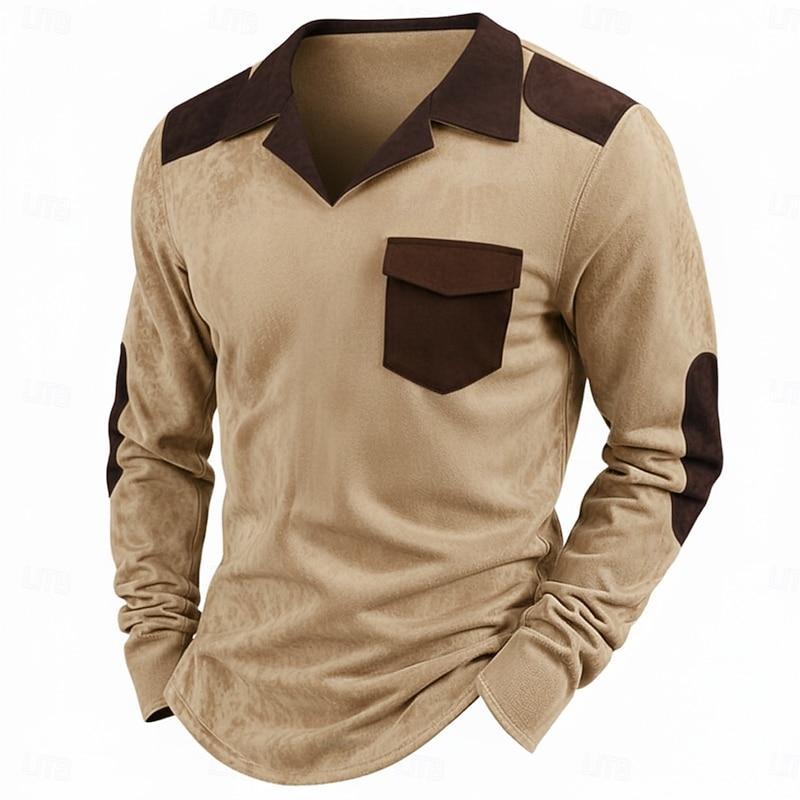 Men's Camp Collar Shirt Tee Top Long Sleeve Shirt Long Sleeve Camp Collar Summer Fall Solid Color Vintage Daily Casual Color Block Outdoor Street Causal Black Navy Blue khaki Top Tee for Men2