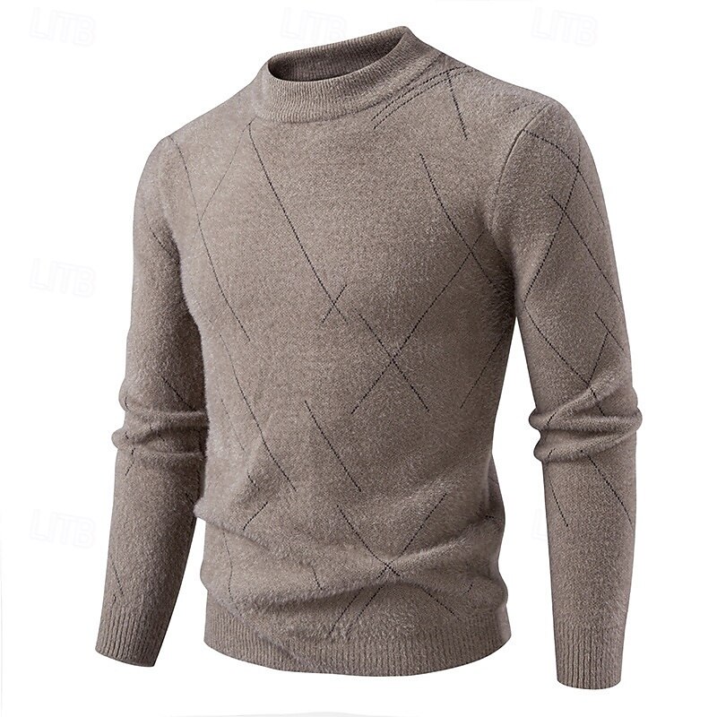 Men's Sweater Pullover Sweater Jumper Ribbed Knit Regular Tops Knitted Slim Fit Plain High Neck Knitwear Contemporary Casual Daily Wear Clothing Apparel Fall Black Blue M L XL3