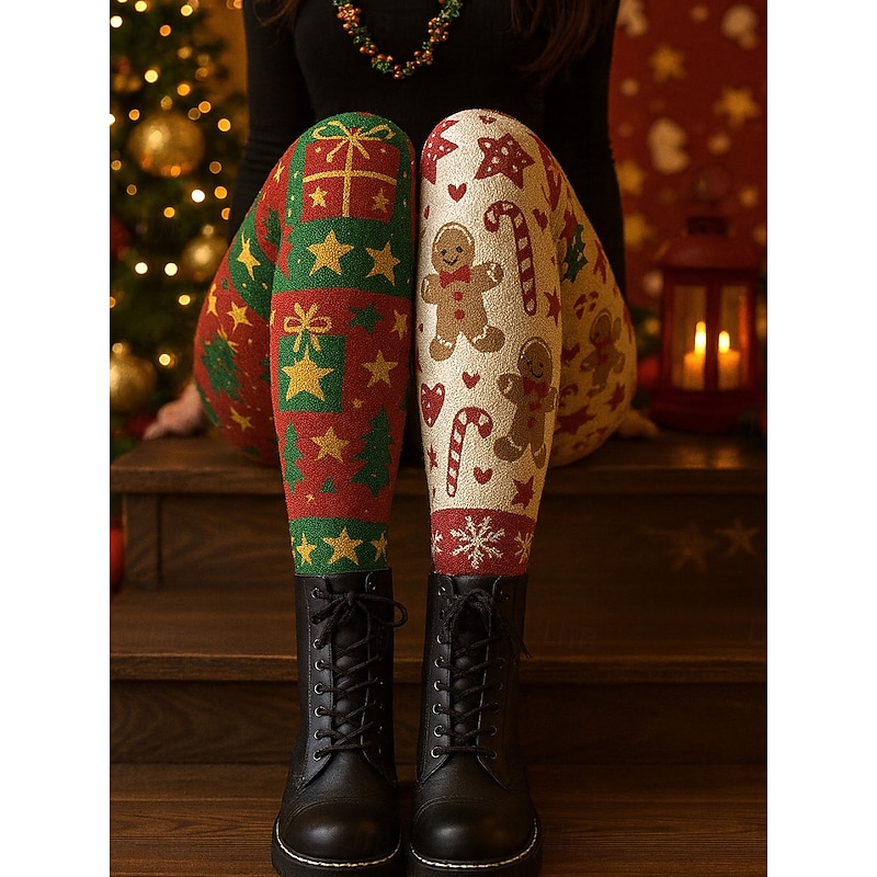 Women's Leggings Vacation Vintage Ethnic Style Full Length High WaistPantsUgly Christmas Graphic Santa Claus Christmas 3D Print Novelty Quick Dry Breathability Soft Stretchy Outdoor Home Causal Red3