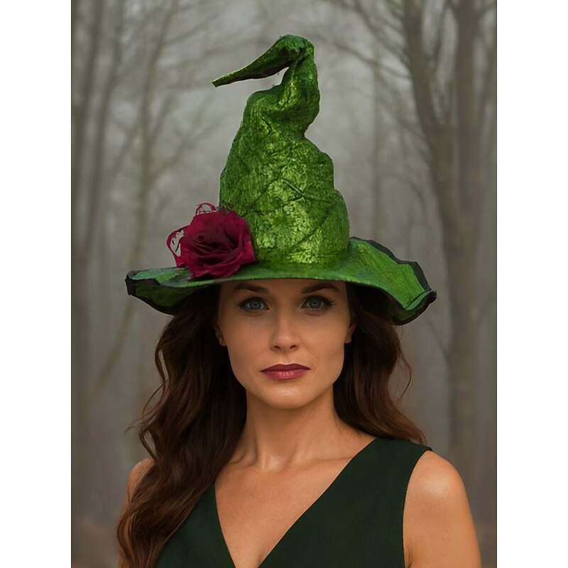 Women's Halloween Witch Hat – Foldable Colorful Pointed Hat with Flower Decoration for Costume Party, Cosplay and Festival Outfits3