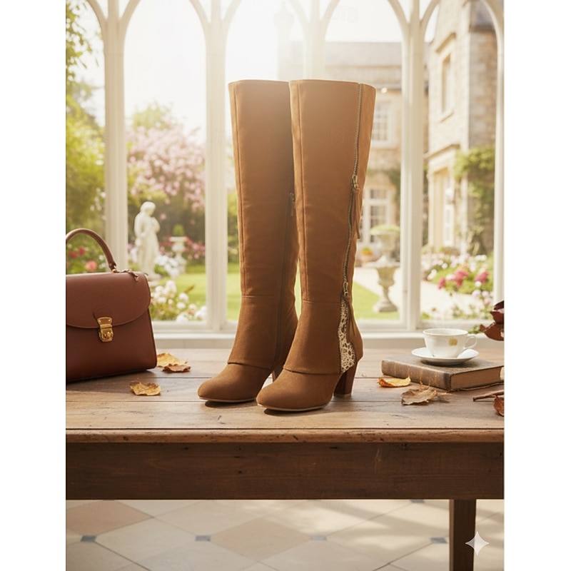 Women's Vintage Western Boots with Lace Detailing and Side Zipper, Mid-Calf Suede Boots for Casual and Country Style2