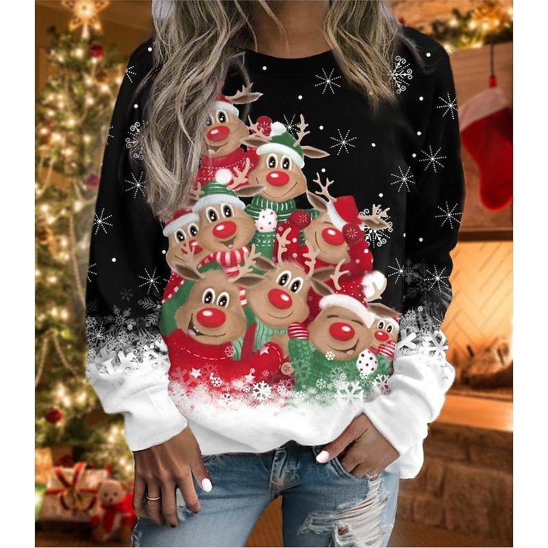 Women's Pullover Sweatshirt Hoodies Graphic Snowman Christmas Fashion Casual Long Sleeve Round Neck Regular Tops Street Dailywear Casual Print Black Red Blue Purple Fuchsia Fall Winter2