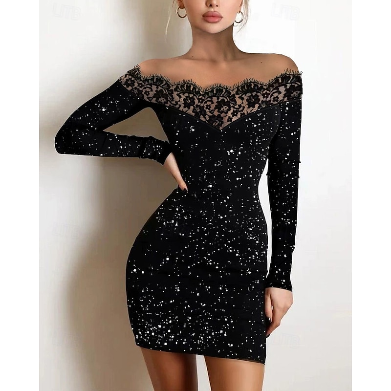 Women's Midi Dress Black Dress Sequin Dress Party Dress Casual Dress Elegant Fashion Modern Outdoor Party Daily Slim Plain Sleeveless Off Shoulder Black Spring Autumn