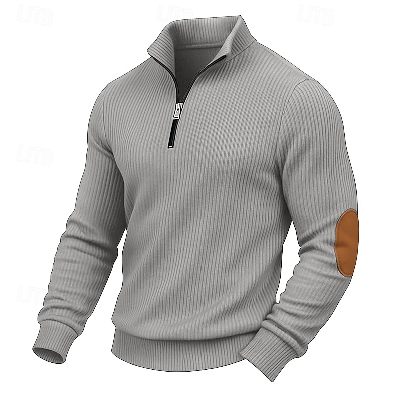 Men's Sweatshirt Corduroy Pullover Hoodie Sweatshirt Pullover Quarter Zip Sweatshirt Apricot Black White Army Green Navy Blue Standing Collar Plain Patchwork Textured Sports & Outdoor Casual Daily