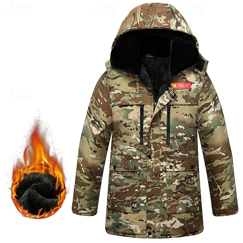 Men's Hiking Jacket Fleece Jacket Puffer Jacket Thermal Set Winter Outdoor Camo Thermal Warm Top Army Green Green Khaki4