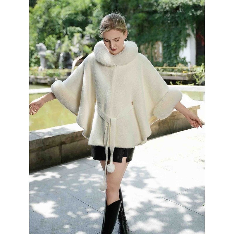 Faux Fur Wraps Elegant Casual Daily Half Sleeve Batwing Sleeve Polyester Wedding Wraps With Lace-up For Special Occasion Fall & Winter