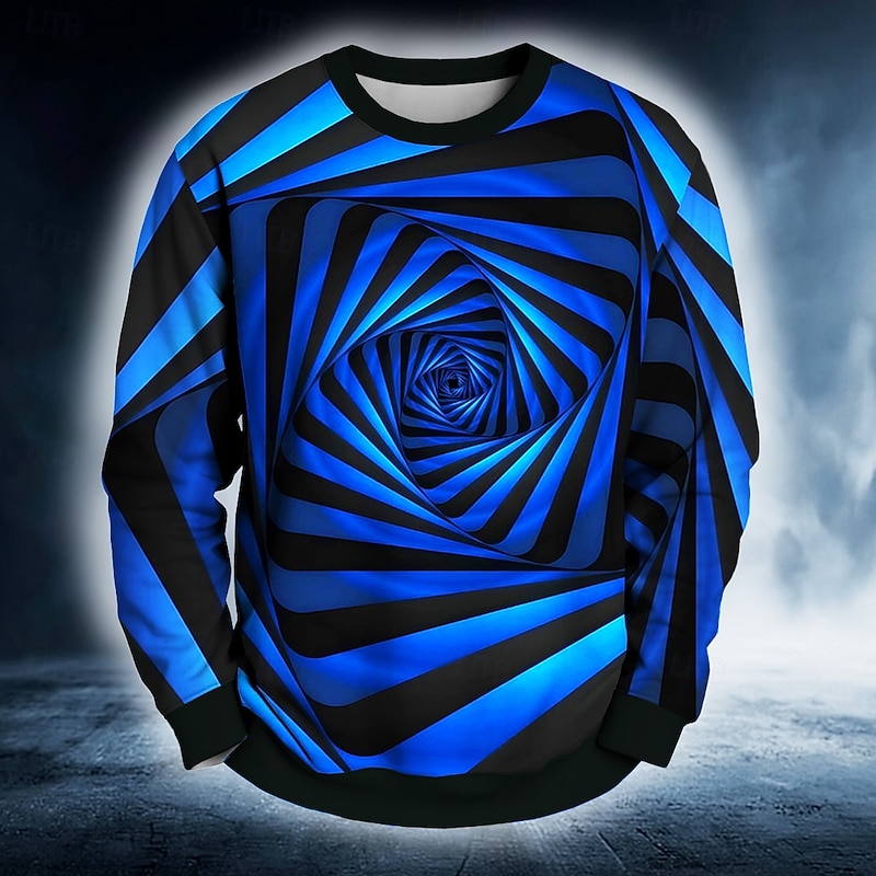 Men's Geometric Optical Illusion 3D Sweatshirt Casual Crew Neck Vacation Party Gift Blue Green Crewneck All Seasons Designer2