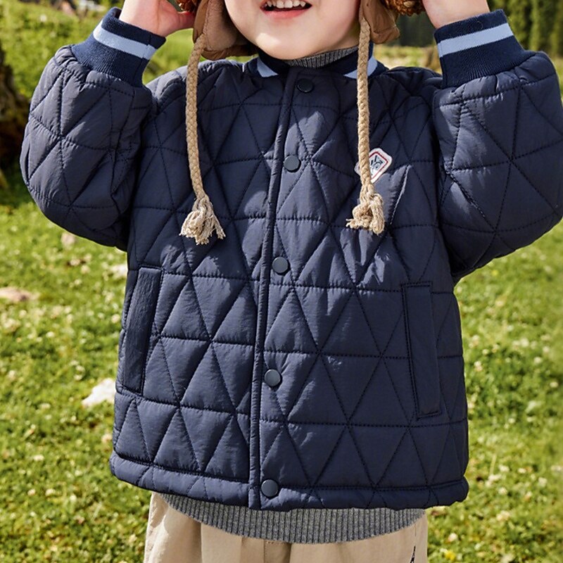 Kids Unisex Down Jacket Puffer Jacket Outerwear Solid Color Long Sleeve Pocket Lightweight Comfort Buttons Keep Warm Coat Outdoor Daily Basic Blue Spring Fall 4 years+3