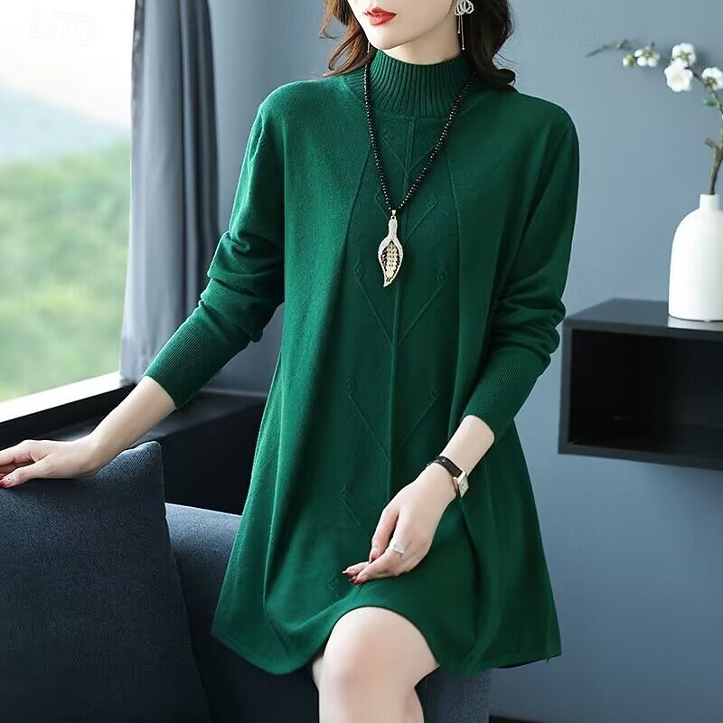 Women's Mini Dress Sweater Dress Casual Dress Elegant Fashion Modern Outdoor Daily Going out Regular Fit Plain Long Sleeve Turtleneck Black Light Green Blue Brown Spring Autumn2