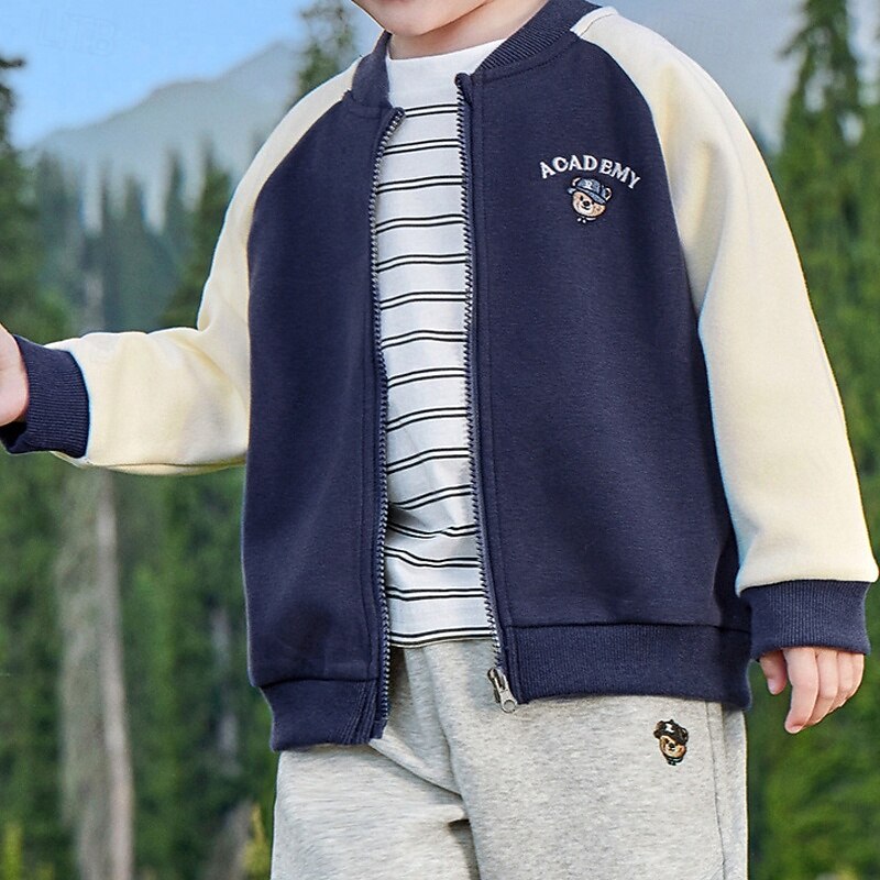 Kids Unisex Baseball Jackets Outerwear Color Block Long Sleeve Comfort Buttons Soft Coat Outdoor Fashion Daily Blue Beige Gray Spring Fall 4 years+4
