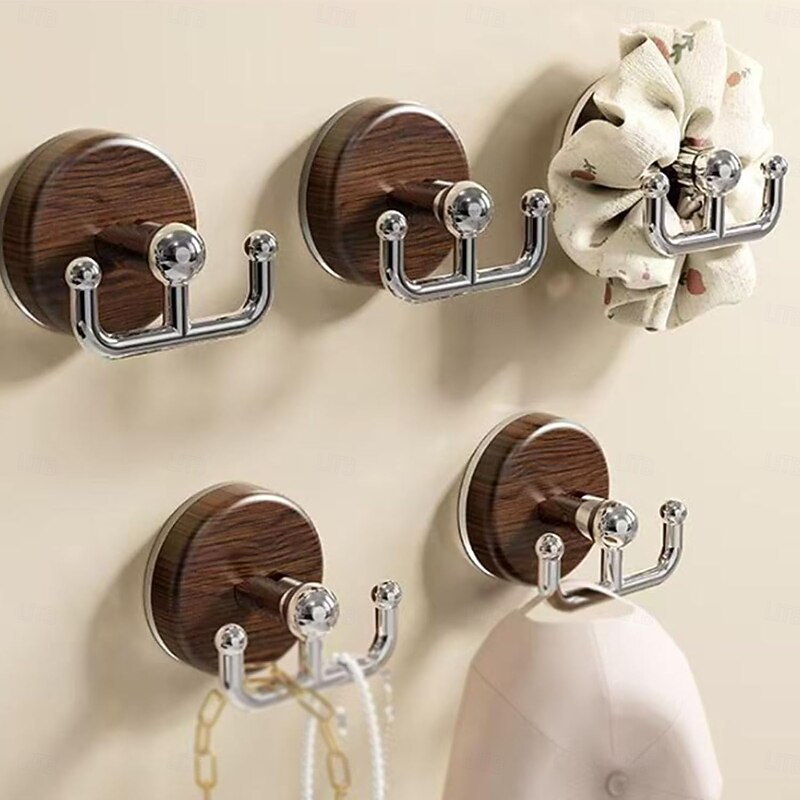 4Pcs Multi-Functional Wood Grain Suction Cup Hook Heavy Duty Christmas Mantle Wreath Hooks No Drill Garland Hanger for Front Door Bathroom Kitchen & Christmas Stockings2