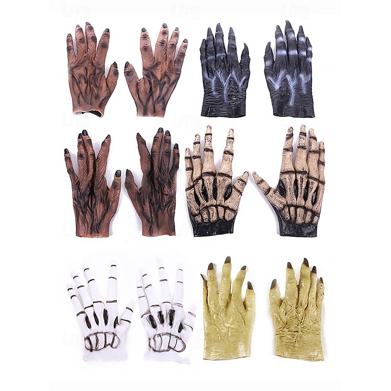Men's Halloween Plastic Monster Gloves – Scary Skeleton and Zombie Hand Costume Props for Party, Cosplay and Stage Performance