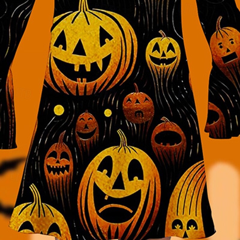 Halloween Girls' 3D Pumpkin Dress Ruffle Dress Long Sleeve Summer Spring Vacation Daily Holiday Beautiful Sweet Kids 4-12 Years Casual Dress Knee-length Regular Fit3