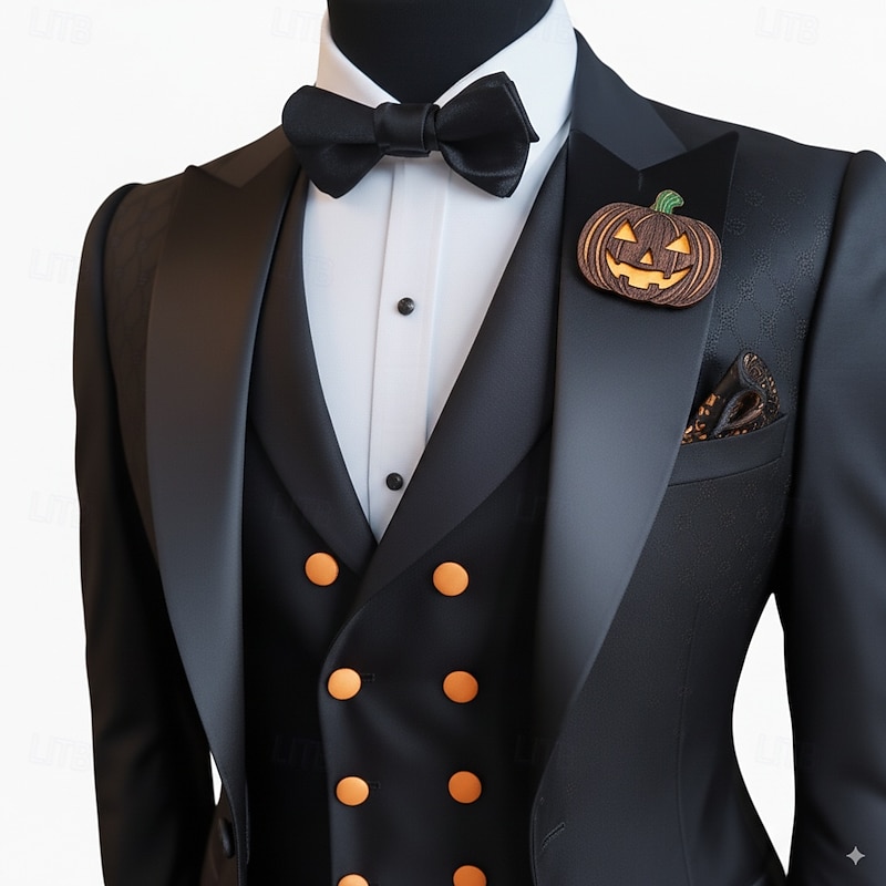 Men's Halloween Casual Party Suits Notch Lapel Black Party Casual Solid Colored Tailored Fit 3 Piece Single Breasted One-button2