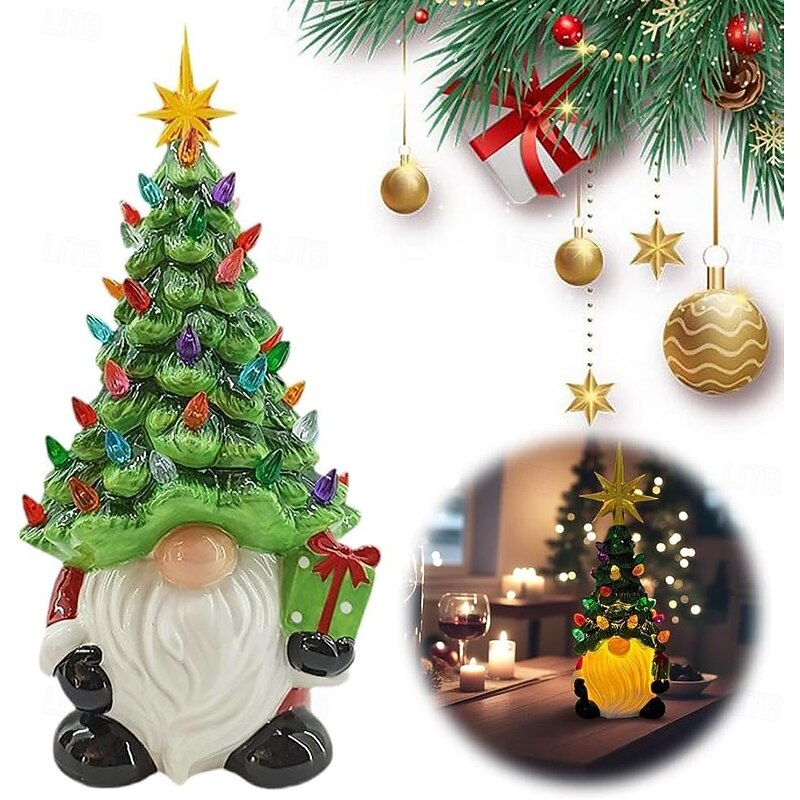 Christmas Faceless Dwarf Christmas Tree LED Electronic Night Light Indoor Bedroom Study Restaurant Holiday Ornament Light Prop 8Inch LR41*3 Batteries3