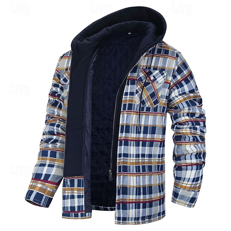 Men's Winter Jacket Quilted Jacket Casual Jacket Hoodie Jacket Vacation Daily Thermal Warm Pocket Fall Winter Fashion Streetwear Hooded Regular Black Red Navy Blue Sky Blue Orange Jacket4