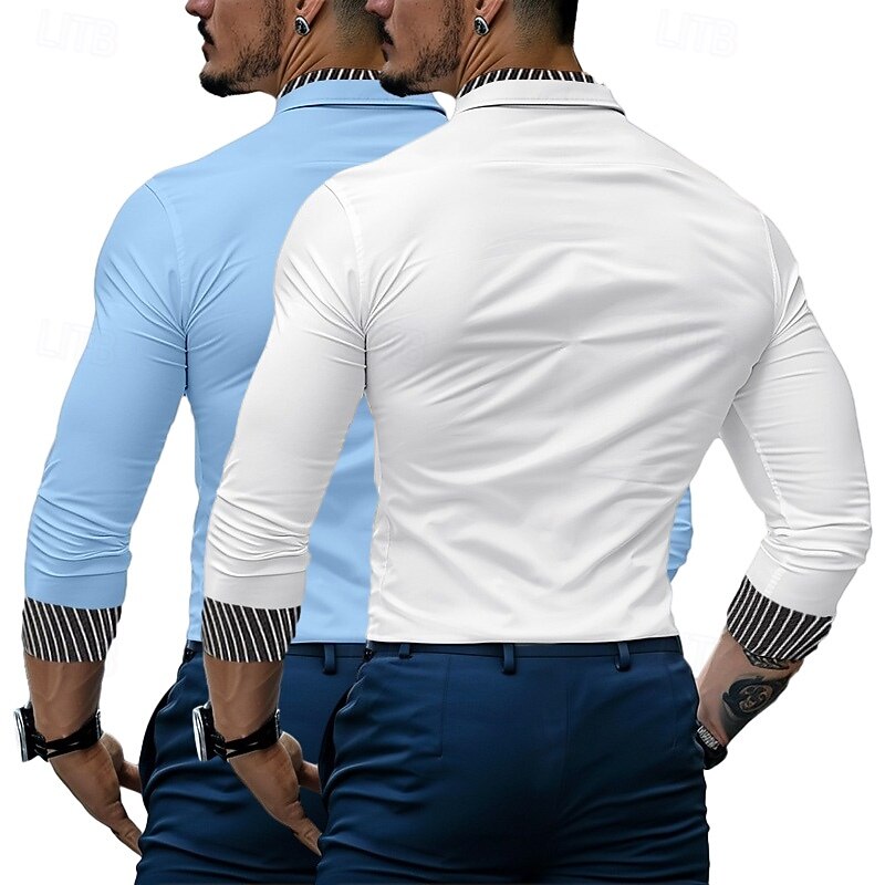 Men's Shirt Dress Shirt Casual Shirt Band Collar Shirt Button Up Shirt Stripe Formal Business White+Red White+Blue Blue+Red Long Sleeve Mandarin Collar Spring & Summer All Seasons Clothing Apparel4