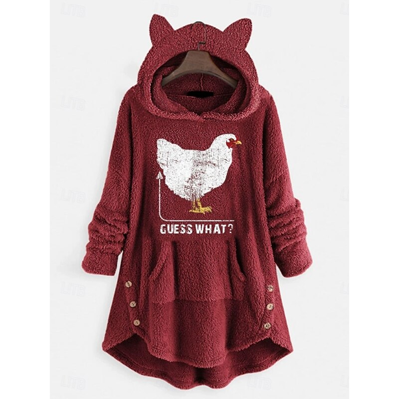 Women's Pullover Hoodie Sweatshirt Cat Letter Casual Long Sleeve Hooded Crop Tops Street Dailywear Casual Light Pink Pink Wine Red Dark Gray Fall Winter