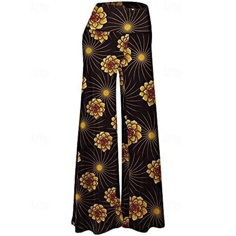 Women's Culottes Wide Leg Chinos Vacation Vintage Streetwear Full Length Medium Waist Floral Striped Elastic Waist Printing Comfortable Micro-elastic Outdoor Vacation Yoga Navy Black White Blue4