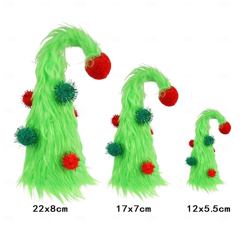 3 Pcs Lime Green Furry Christmas Decorations Mini Fuzzy Elf Xmas Tree Tabletop Decor Soft Faux Fur Table Centerpieces Gifts for Holiday Ornaments Party Supplies4