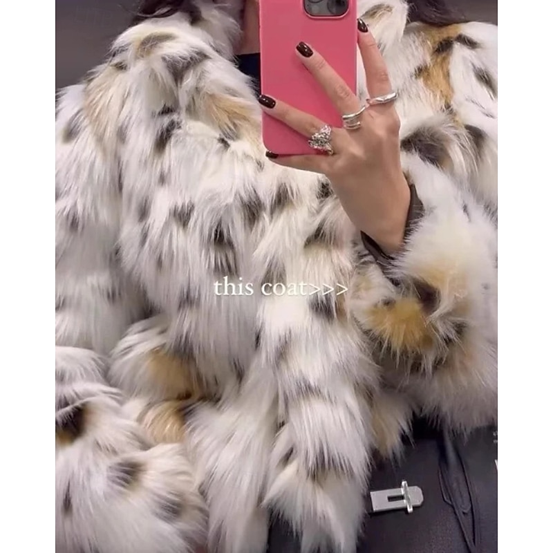 Women's Faux Fur Coat Warm Comfortable Furs & Leathers Casual Plain Vacation Street Daily Wear Going out Regular Stand Collar Regular Fit Long Sleeve Outerwear White Fall Winter2