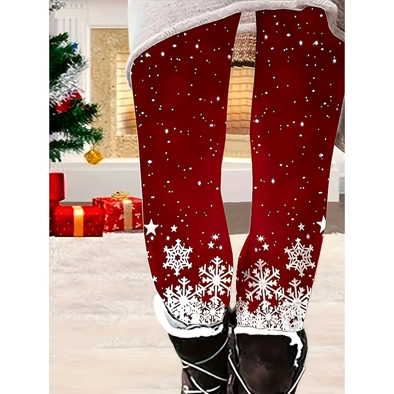Women's Leggings Vacation Vintage Fashion Full Length High WaistPantsUgly Christmas Graphic Gradient Snowflake Printing Soft Breathable High Elasticity Vacation Street Causal claret Fall Winter Slim2