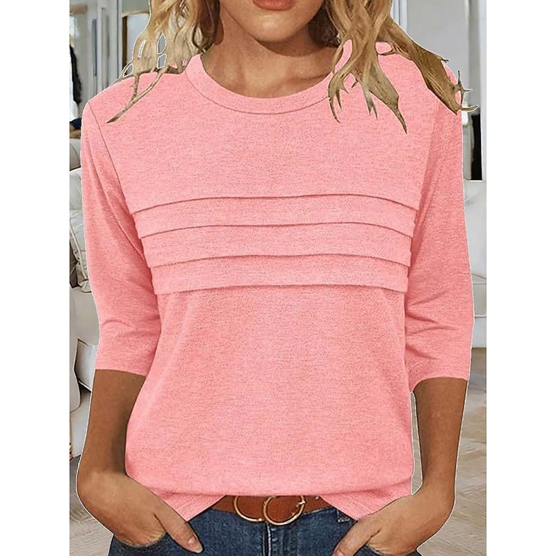 Women's Blouse Solid Color Elegant Vintage Stylish Long Sleeve Crew Neck Regular Tops Daily Black Pink Blue Purple Rose Pink Summer Spring Fall