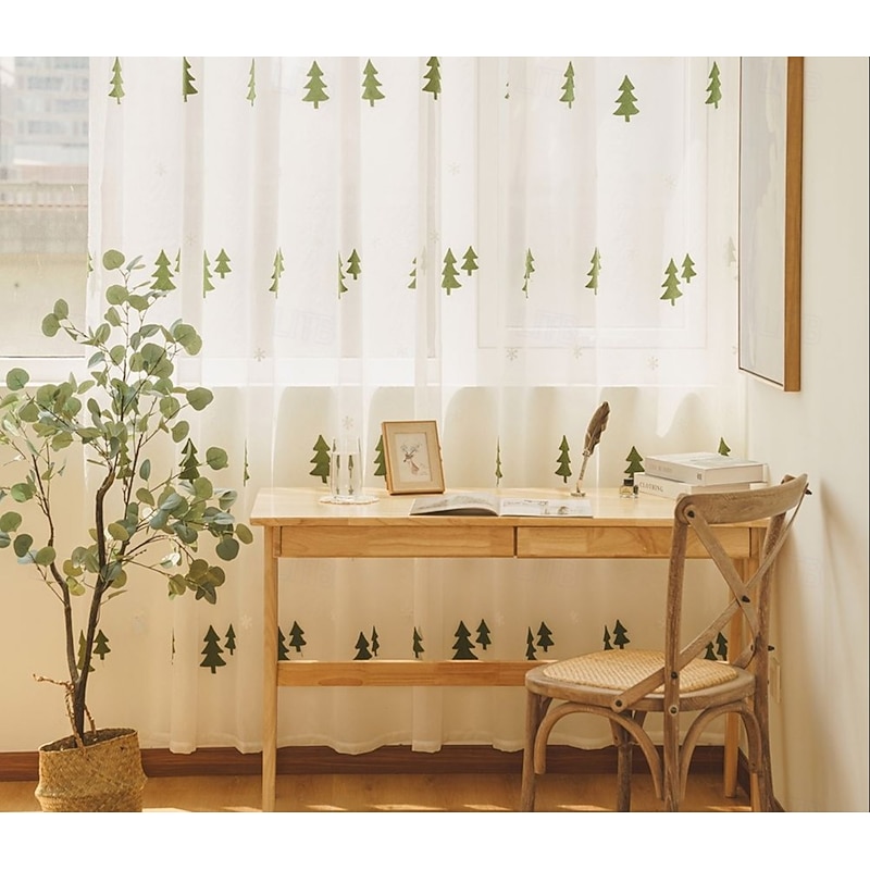 Christmas Tree Curtain , Green Xmas Curtain for Holiday Decoration, Creative Background Cloth for Family Party, Doorway Hanging Decor