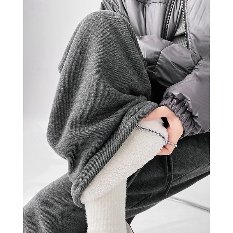 Women's Culottes Wide Leg Chinos Casual Full Length Mid Waist Plain Pocket Elastic Drawstring Design Thermal Warm Stretchy Vacation Street Holiday Dark-Gray Apricot Black Winter Loose Fit