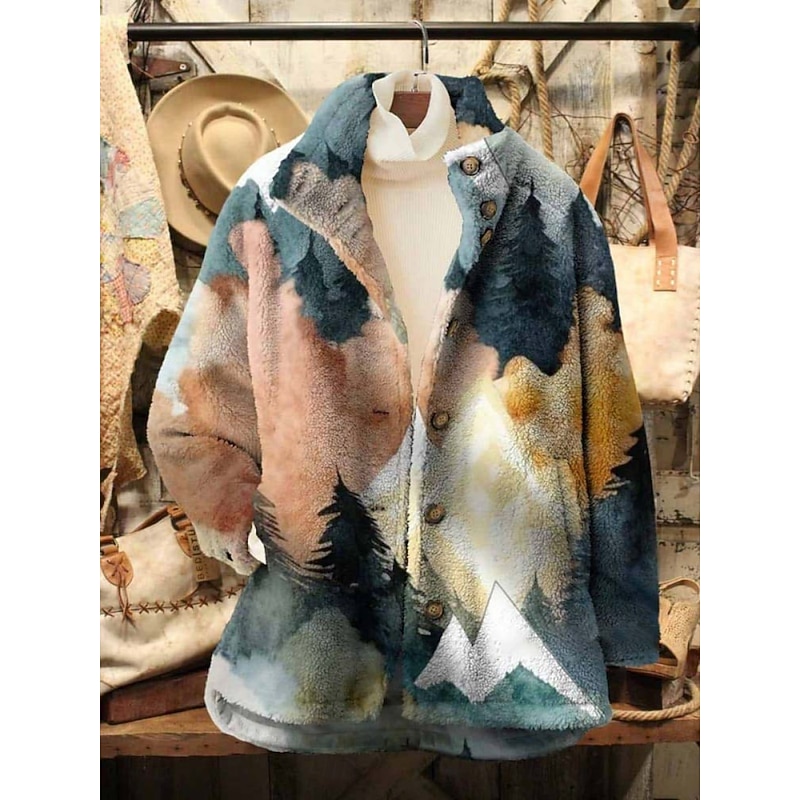 Women's Winter Coat Sherpa Jacket Comfortable Breathable Print Casual Floral Vacation Street Casual Daily Wear Zipper Regular Turndown Loose Fit Long Sleeve Outerwear Pink Wine Navy Blue Spring Fall